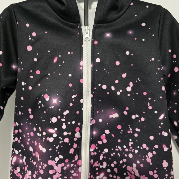 Emma And Elsa Girls' 5/6Y Pink Black Front Zip-Up Hoodie Jacket. - Picture 2 of 8